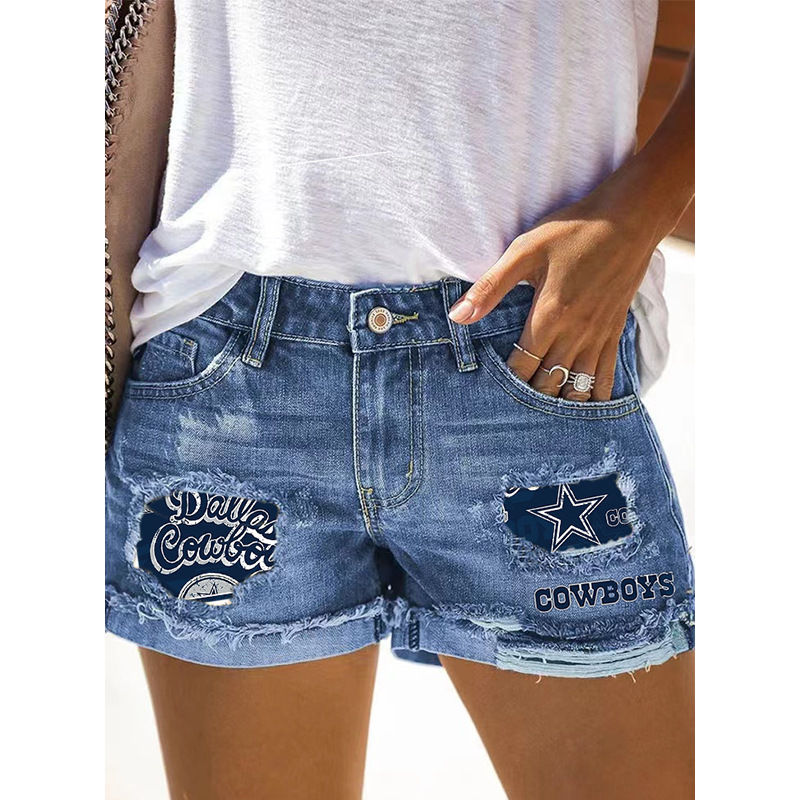 New cross-border Amazon women's clothing 2022 spring and summer new European and American Joker hole Denim shorts women