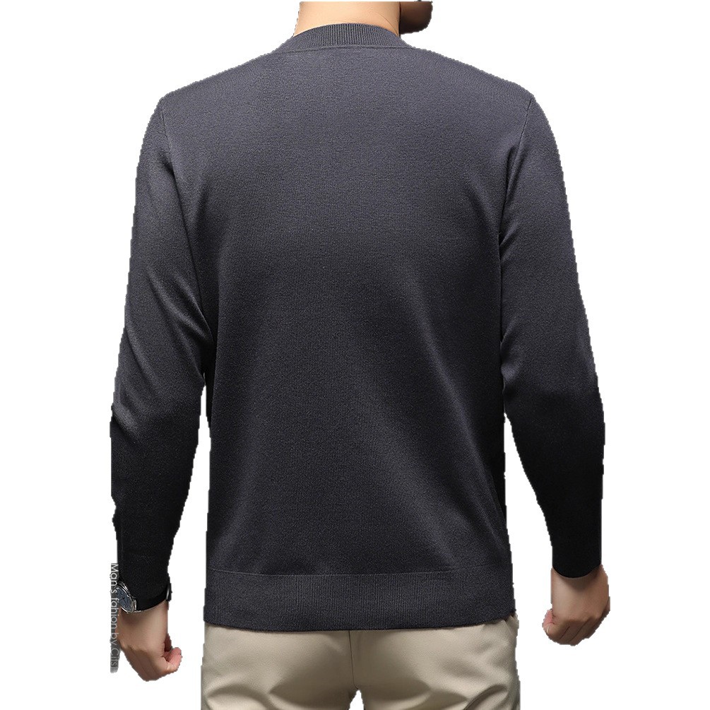 Jacket de manga larga hombre otoño invierno sólido de manga larga cuello redondo de mediana edad Jacquard casual jersey de punto hombre suéter