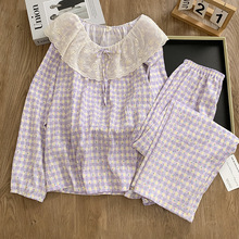 秋冬季新款云朵棉花边长袖甜美可爱套头睡衣女家居服套装可外穿