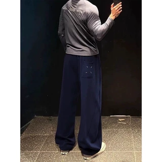 定制/美式潮牌撞色腰头直筒重磅垂感卫裤男女秋季宽松显瘦运动休