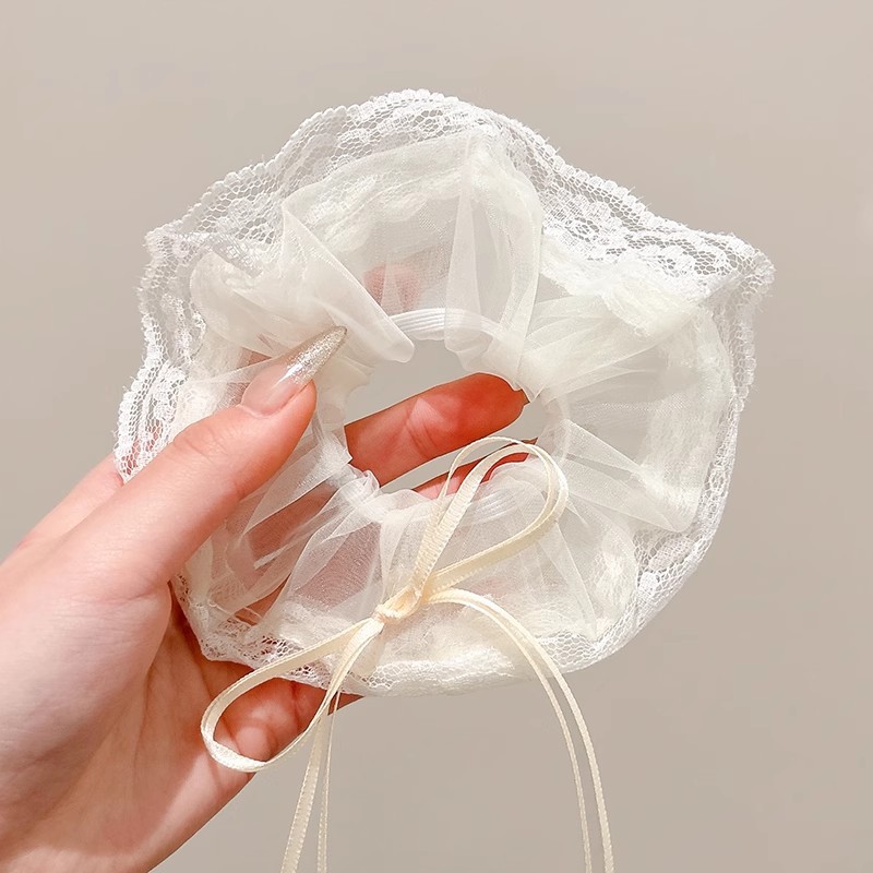 Corbata de pelo de intestino de lunares de crema grande coreana, gomas de goma de cola de caballo suaves para mujer, accesorios para el cabello de bola, accesorios para el cabello, cuerda para la cabeza