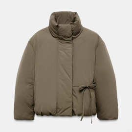 原TAOP&ZA冬新款女装休闲风时尚面包服外套立领长袖系带保暖棉服