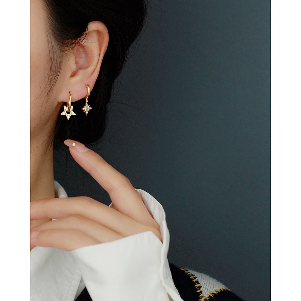 Daily Occasion 925 Sterling Silver Material 1 Pair 925 Sterling Silver Zircon Pentagram Drop Earrings