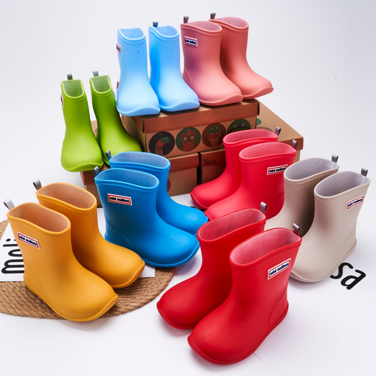 2024 Mei*Sha Melissa Export Kidsren's Rain Boots Boys and Girls Kidsren's Rain Boots Non-Slip Rain Boots Primary School Students