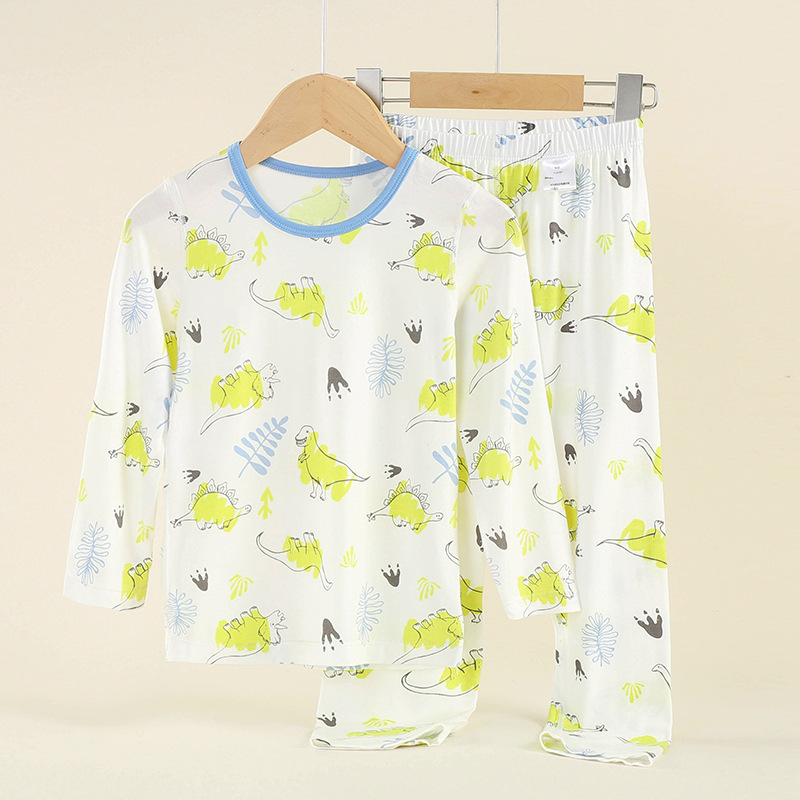 Pequeno dinossauro amarelo todo estampado (mangas compridas com sensação de dormir nu) / Nº 110 (altura recomendada 100-110cm/peso 30-40 catties)