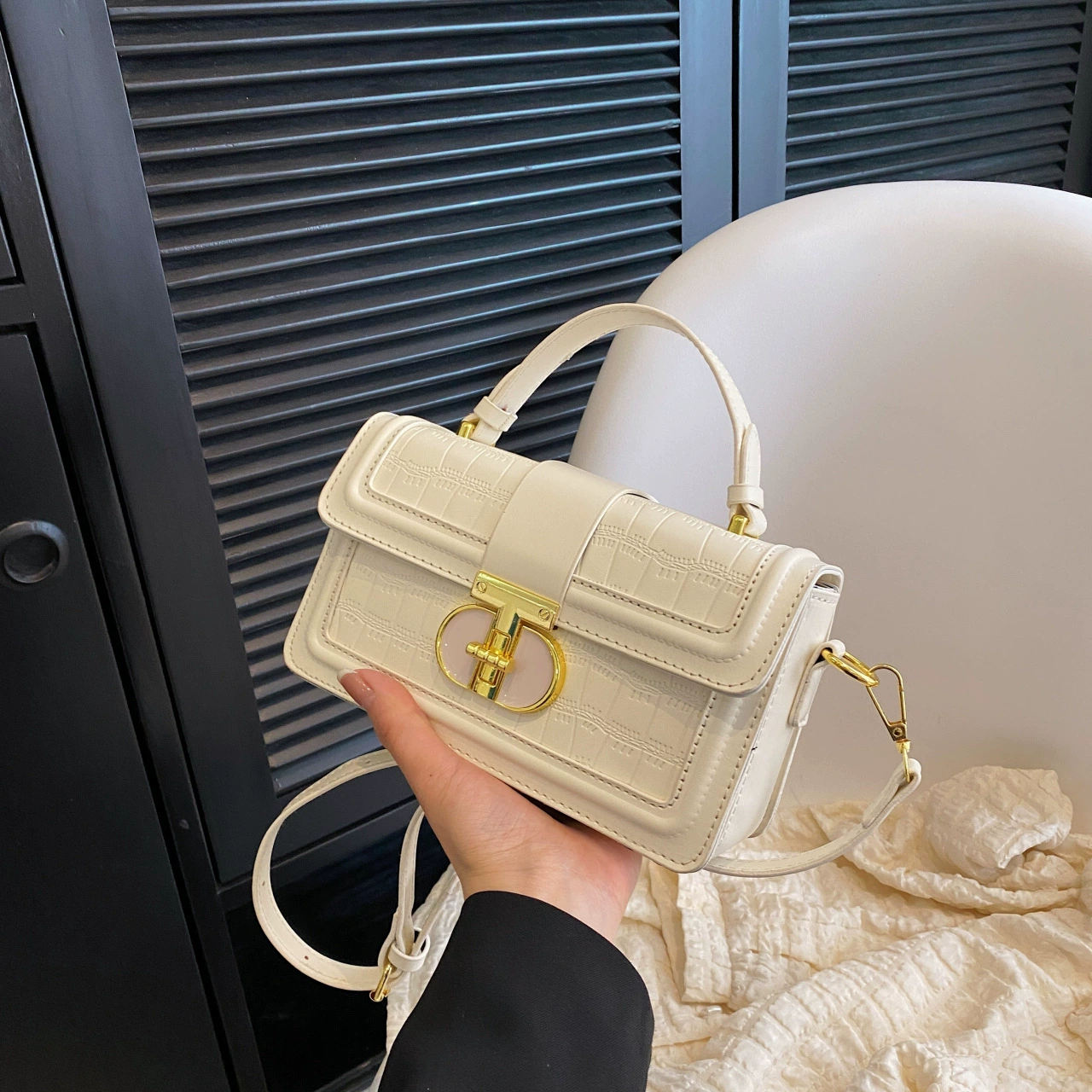 Handheld box shoulder bag, top-handle crossbody with detachable strap, multiple colors