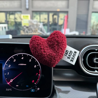 Car plush love ornaments heart-shaped cute center console car ornaments girls car interior decorations (Car ornaments) - love-wine-red-delivered-with-traceless-stickers