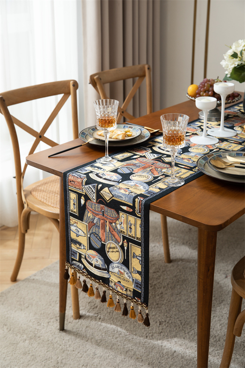 American Retro Jacquard Table Runner With Tassels Ethnic Style_voghion.com