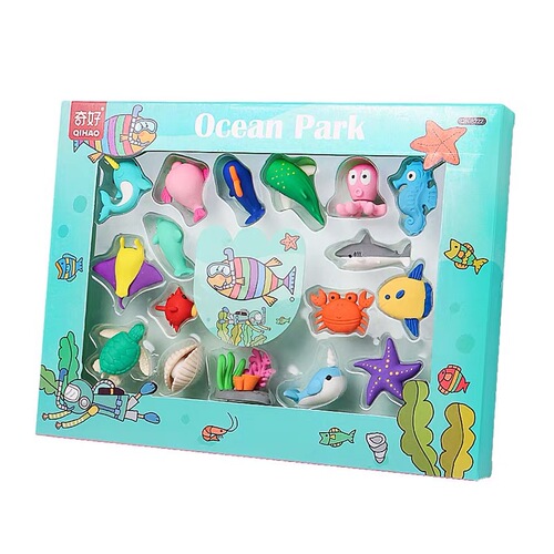 Qihao 8220 gift box cartoon rubber animal princess set eraser primary school student prize children's gift wholesale