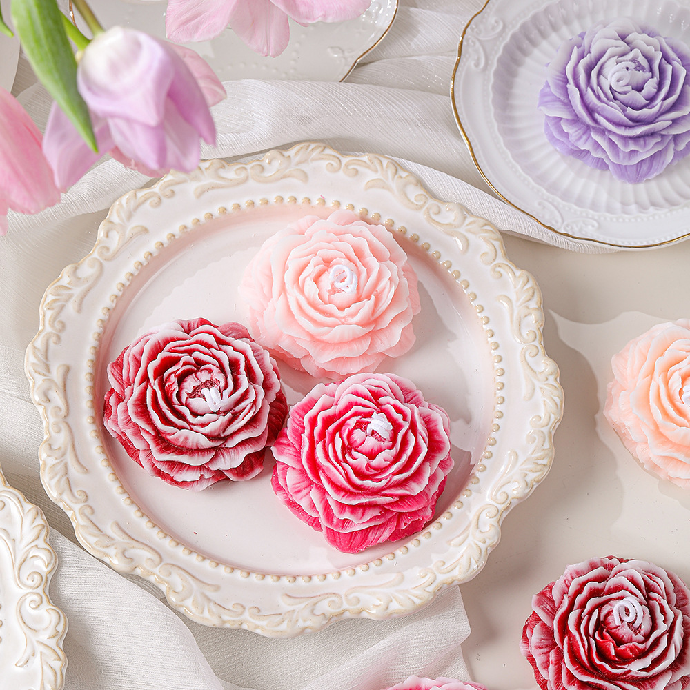 Caja de regalo con forma de peonía para regalo de recuerdo al por mayor, aceite esencial para mejor amiga, cumpleaños de chica, recién casados, vela perfumada con flores