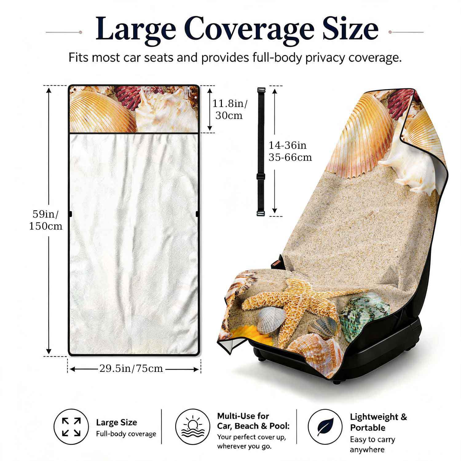 Summer bath towel and car seat cover 2-in-1, ultra-fine fiber outdoor beach and car dual-use universal seat cushion