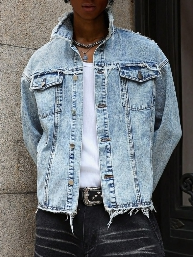 Giacca di jeans uomo casual cardigan con revers stile versatile_voghion.com