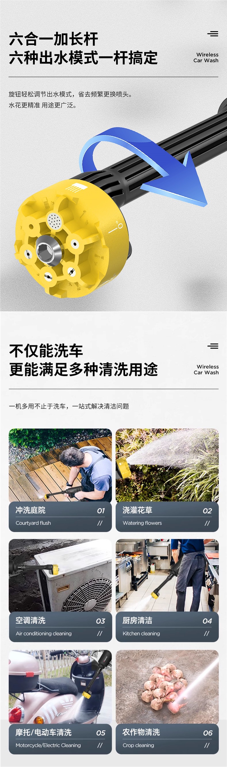 Chigo Wireless Car Washing Machine High-Pressure Household Car Washing Water Gun High-Power Lithium Battery Cleaning Artifact Super Supercharged Grab