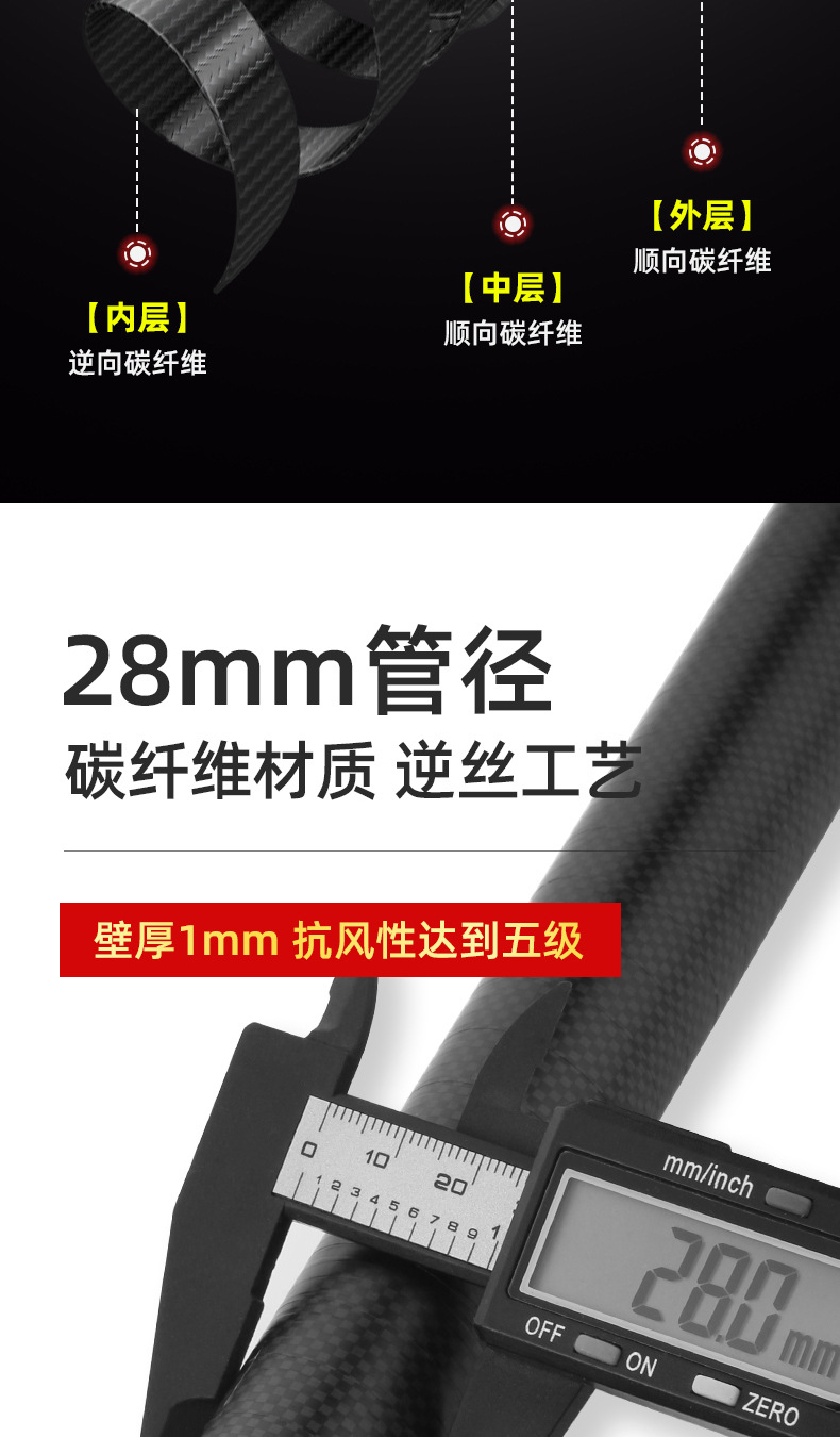Carbon fiber inner positioning style canopy pole support camp column bold hard camping accessories with pole bag tent outdoor
