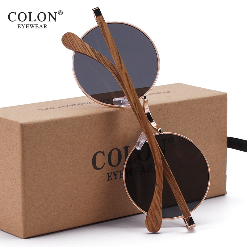 2021复古欧美时尚圆形竹木太阳镜男女偏光墨镜高清眼镜厂家批发
