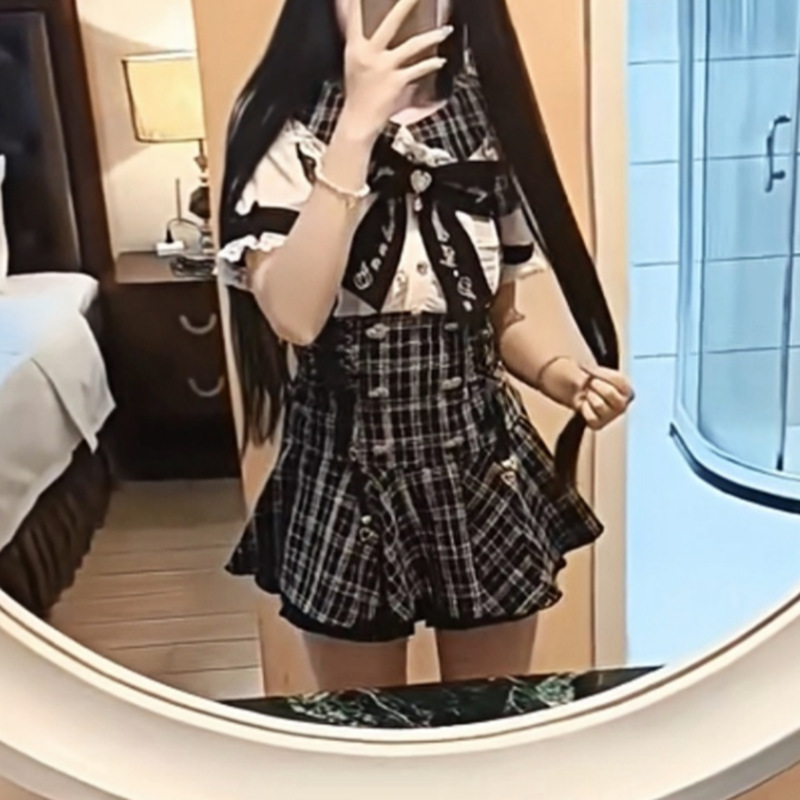 純欲日系小香風減齢スーツ女性夏腰偽二枚ワンピース痩せパンツ二枚セット|undefined