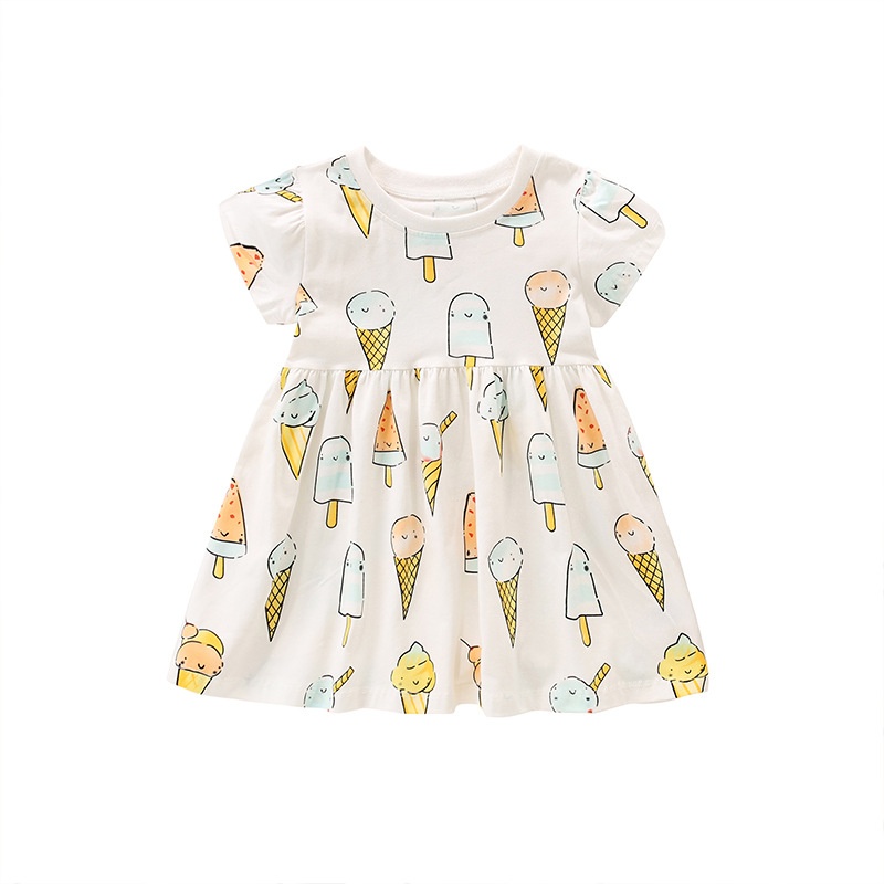 En stock malwee niñas vestido de verano nuevo cuello redondo impreso casual falda los niños europeos y americanos