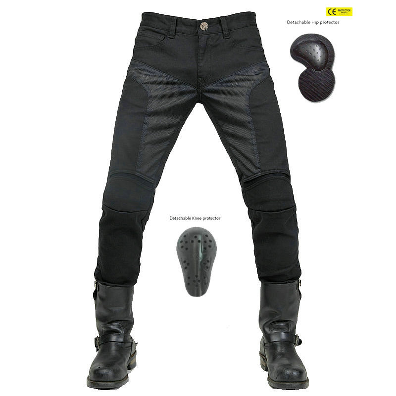 Pantalones vaqueros de la motocicleta al por mayor pantalones de la motocicleta respirables del acoplamiento del verano de los hombres arriba y abajo de las rodilleras ajustables pantalones de carreras resistentes a la caída