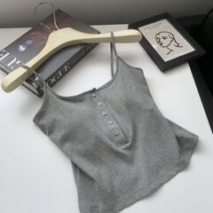 帶胸墊 夏季女裝新款BM風辣妹純欲歐美風紐扣領性感吊帶背心上衣