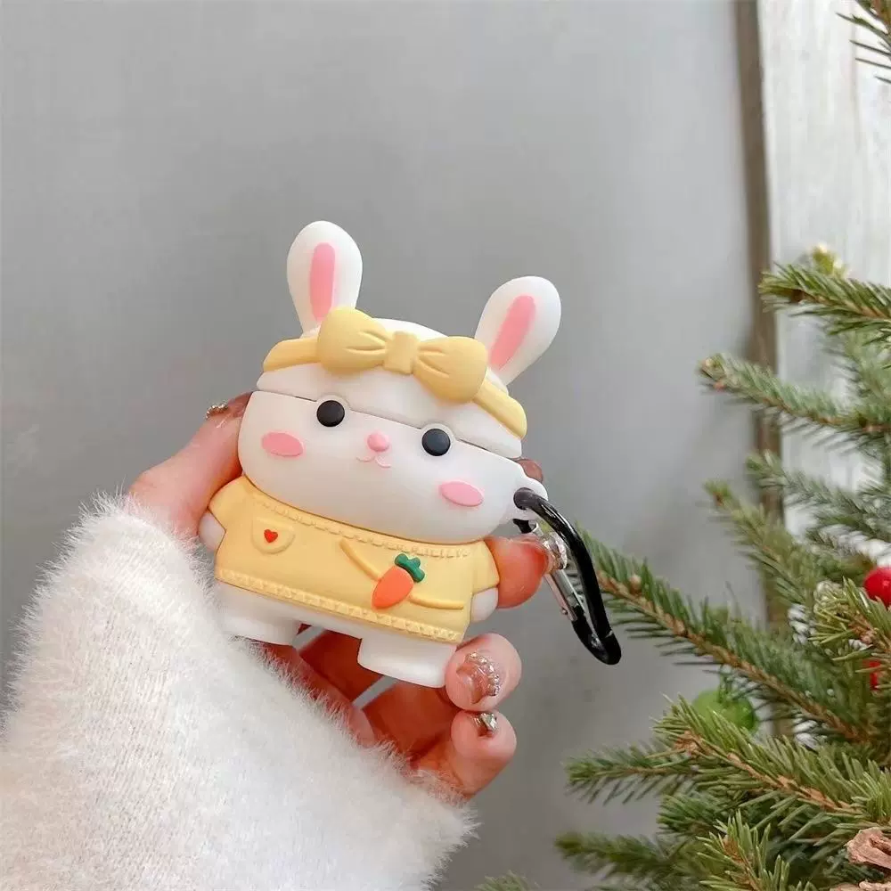 可爱蝴蝶结兔子适用苹果3代pro耳机软壳airpods2代蓝牙保护套硅胶