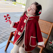 外贸女童蝴蝶结加绒呢大衣2025新款韩国秋冬款洋气外套代发童装潮