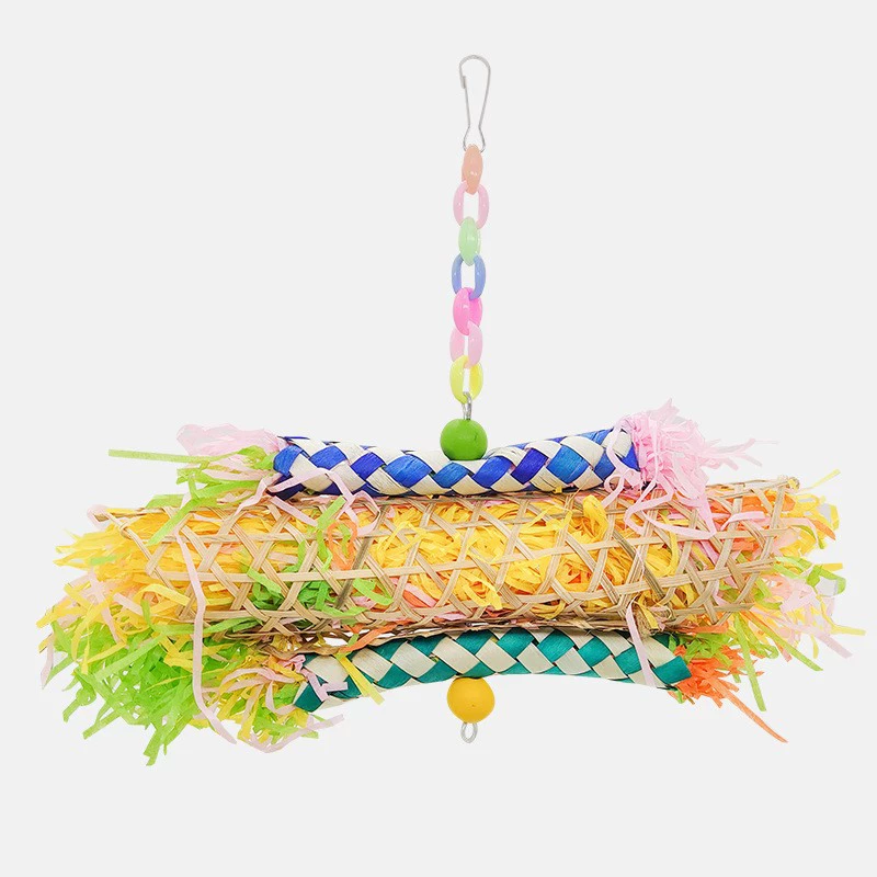 Домашняя птица тянет соломенную веревку игрушка бамбуковая плетка тянет бумажную шелк