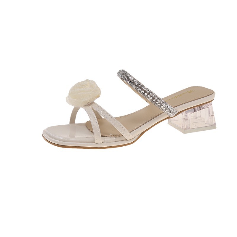 2025 Summer New High-Heeled Slippers Women, French Fashion Daily Gentle Style, Chunky Heel Open-Toe Sandals For Outdoor_vogvips.com