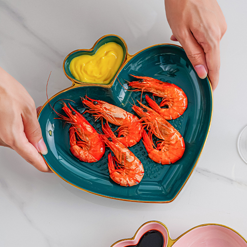 Nordic amor creativo placa de cerámica dumpling con plato de vinagre hogar plato de inmersión postre sushi papas fritas Placa de rejilla