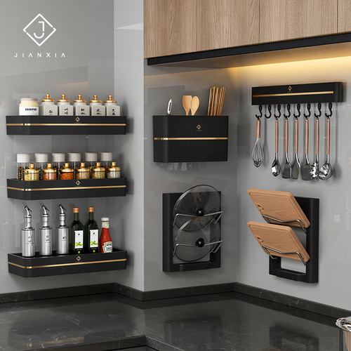 Rectangular triangle storage rack kitchen punch-free wall-mounted household seasoning bottle storage rack tool rack chopstick cage