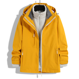 Yellow Charge Clothes Solid Color Outdoor Jacket Three-in-One Two-Piece Set Three-Proof Waterproof Spring Autumn Winter Windproof Cotton Coat