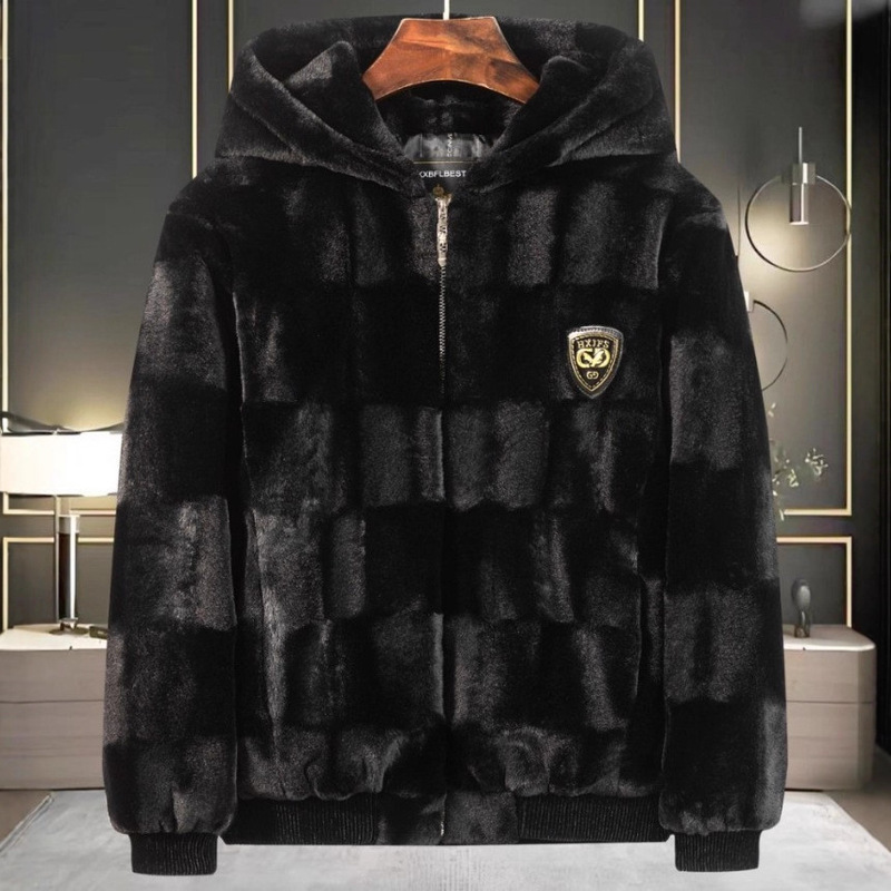 Lowest Price Online Winter Faux Mink and Golden Mink Fur Hooded Haining Fur Mink Leather Jacket for Men