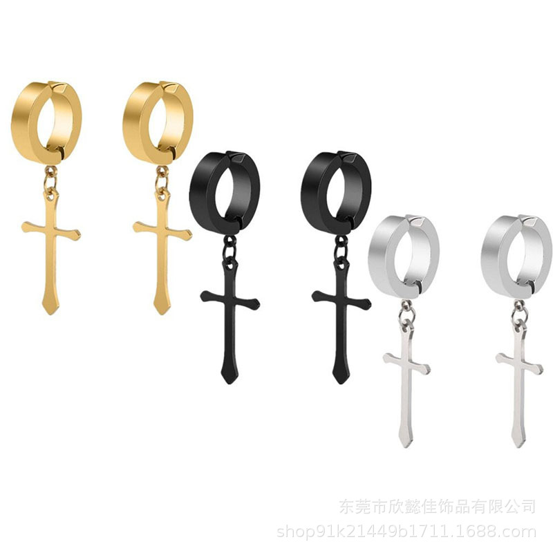 Cross-Border Non-Pierced Ear Clips and Ear Buckles Suitable for Men and Women, Featuring Cross and Sword Designs, Fashionable for Commuting