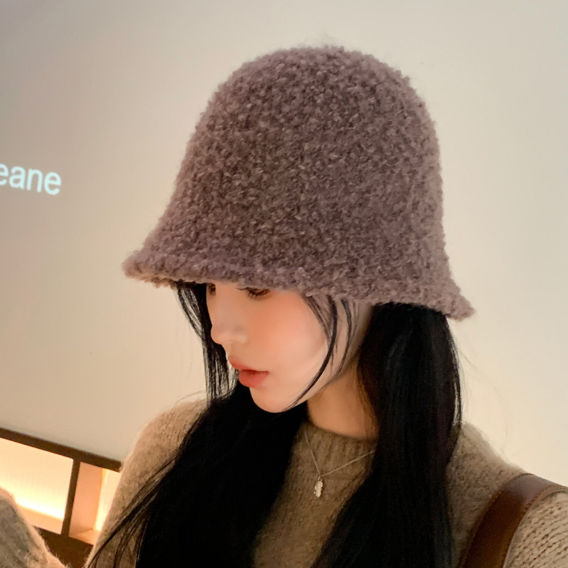 Chapeau seau en peluche pour femmes, couleur unie, Simple, mode coréenne, chaleur extérieure, petit chapeau, nouvelle collection automne et hiver_voghion.com