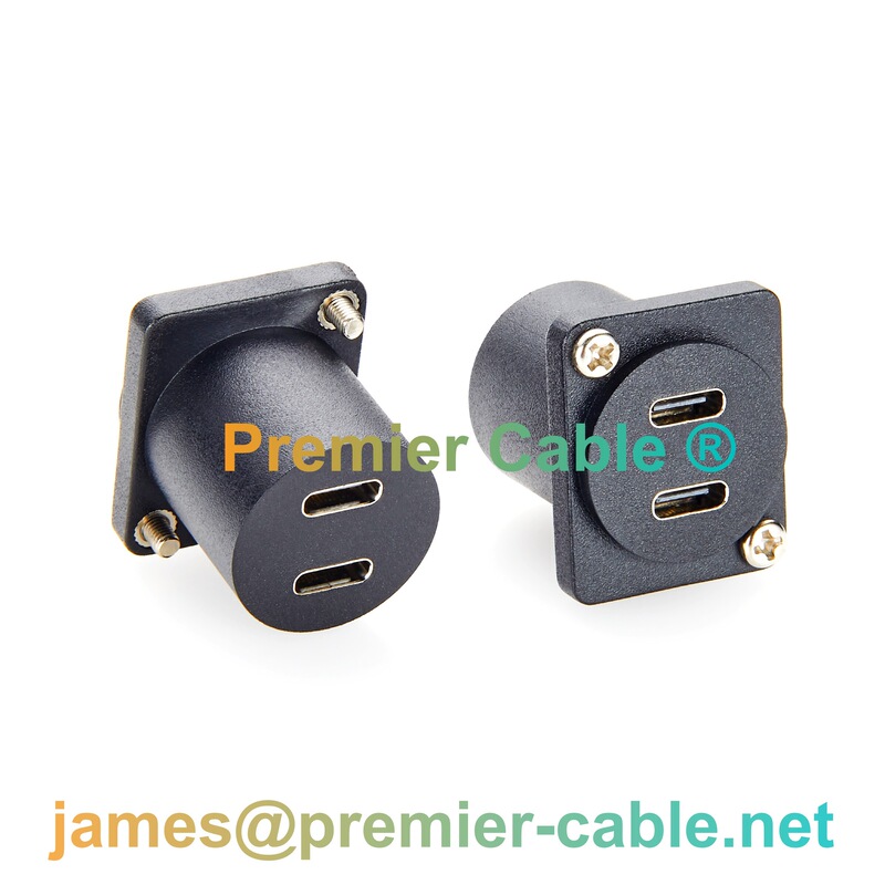 Dual-Port Usb-C 3.1 Type D Panel Mount Adapter Dual Usb-C Flange Fixed Adapter Industrial