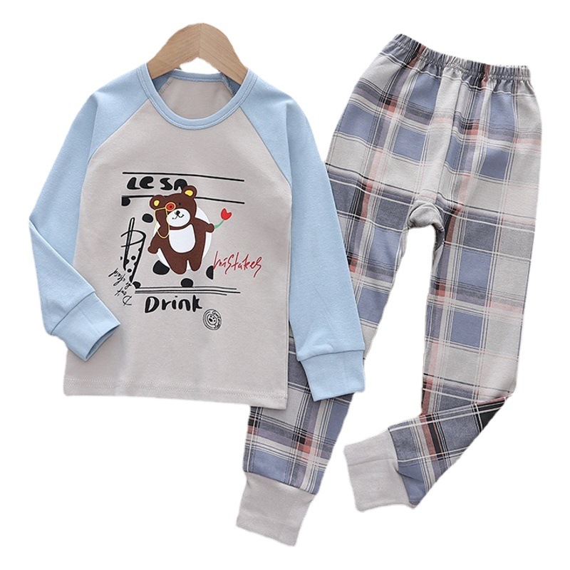 Ropa de otoño de los niños pantalones largos de algodón puro niños y niñas ropa interior traje cálido pijamas niños suéter de algodón