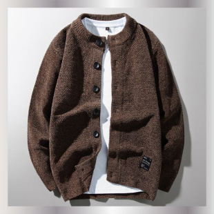 2024 Autumn and Winter New Knitted Men's Sweater Cardigan Jacket Single Row Large Buckle Korean Fashion British Casual Elegant