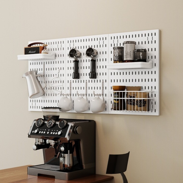 No-Drill Coffee Corner Pegboard Wall-Mounted Cup Handle Holder Hook Shelf Ornament DIY Kitchen Storage Board No-Drill Coffee Corner Pegboard Wall-Mounted Cup Handle Holder Hook Shelf Ornament DIY Kitchen Storage Board