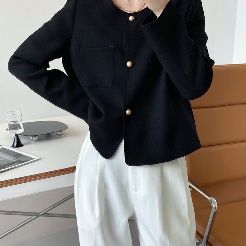 Spring 2025 New Korean Style Design Niche Tweed Short Socialite Top