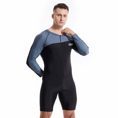 HURUN one-piece swimsuit men's long-sleeved plus size swimsuit quick-drying jellyfish suit youth snorkeling surfing suit