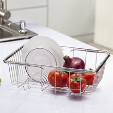 厨房不锈钢沥水篮平底瓜果洗菜蓝可伸缩碗碟水槽沥水架碗盘置物架