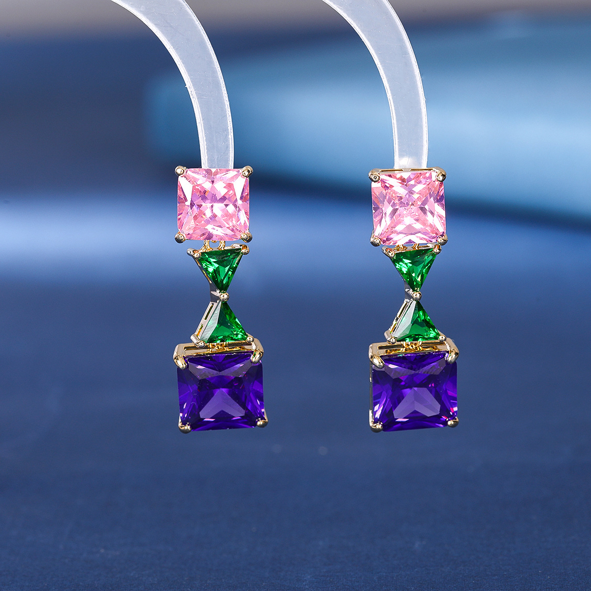 Long geometric purple fashionable stone inlay with zircon