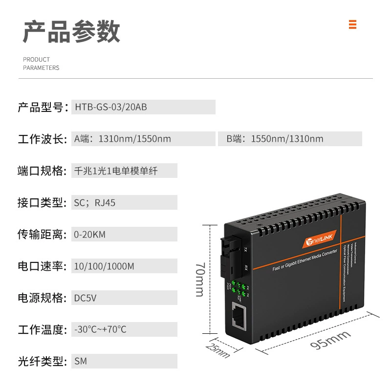 netLINK HTB-GS-03/20AB волоконно-оптический трансивер гигабитный, одномодовый, одиночное волокно, инженерный телекоммуникационный класс, однопарный