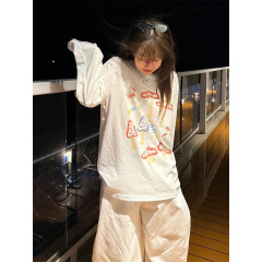 女性用の白いラウンドネックの薄い長袖Tシャツ、小さな人向けの新しい夏の日焼け止めブラウス、ゆったりとしたカジュアルなトップス