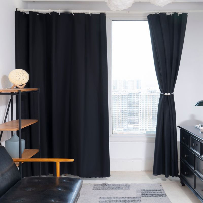 Simple Full Blackout Curtain Finished Product Perforated Bedroom Blackout Cloth Home Rental Bay Window