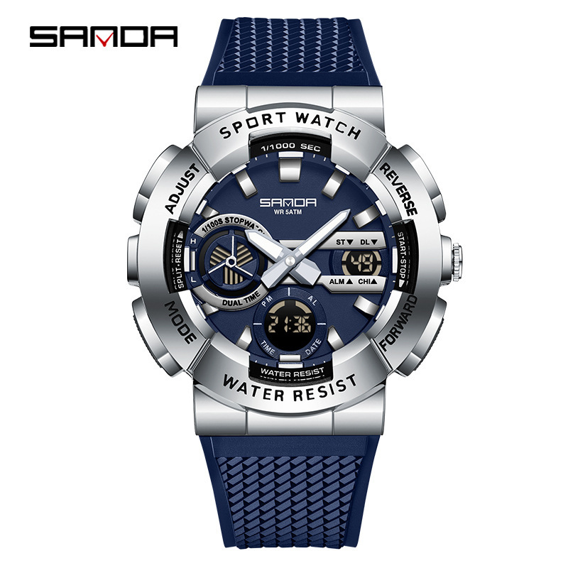 SANDA reloj impermeable de luz nocturna reloj deportivo para hombres estudiantes multifuncional reloj de pulsera electrónico 3365