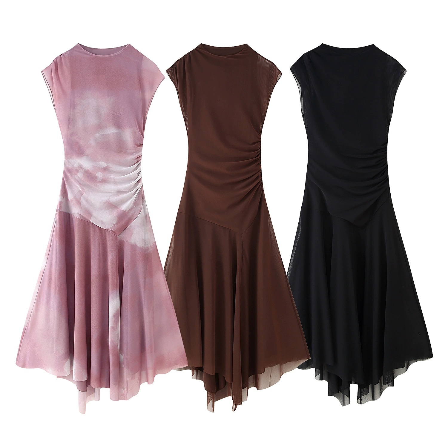 Трансграничная европейская и американская женская одежда AliExpress взрывной темперамент шелковая складка сетка Midi платье