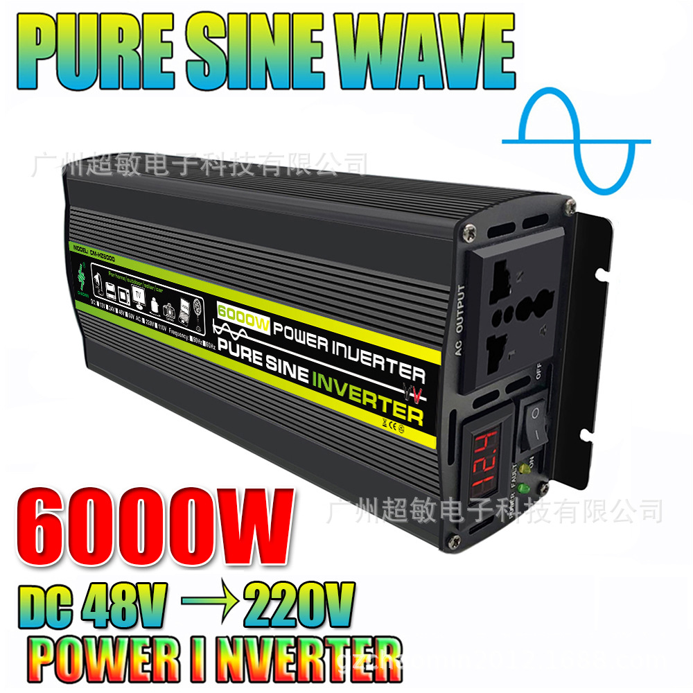 Invertidor de onda positiva pura 12V a 220V 1000W 6000W convertidor de potencia con pantalla de voltaje inteligente LED