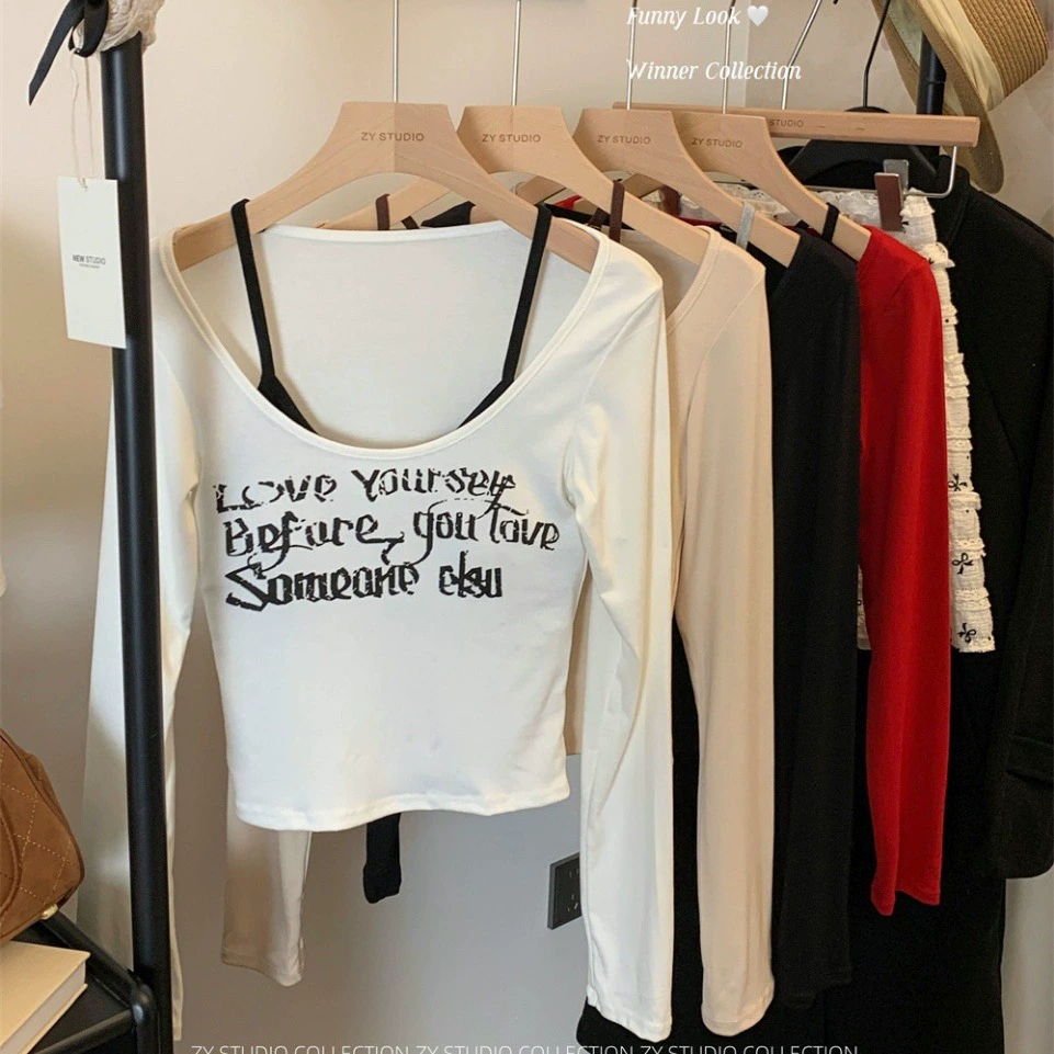 Чистый сексуальный контраст поддельные две футболки с длинными рукавами