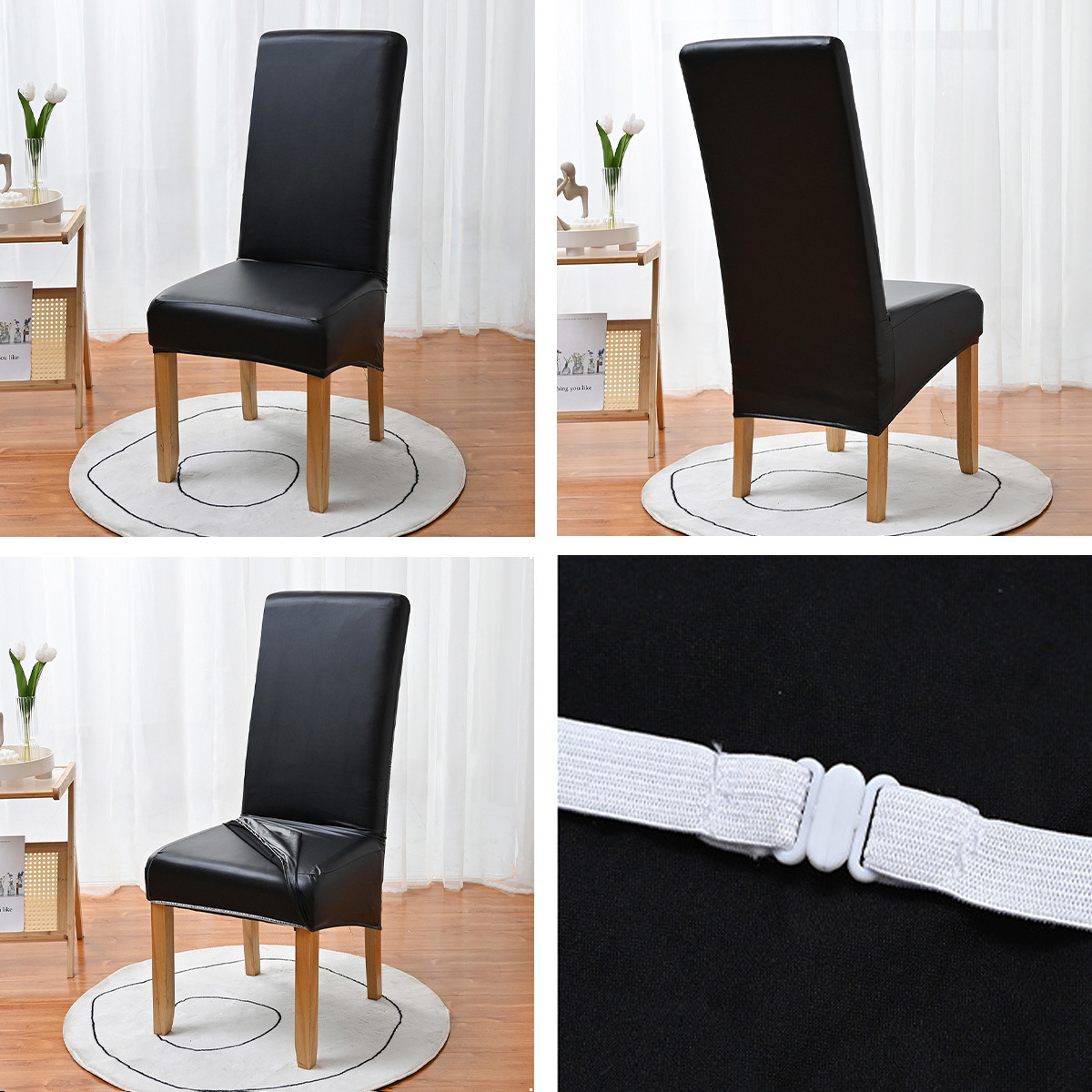 Amazon elástico transfronterizo PU impermeable cubierta de silla de respaldo alto cubierta general de color sólido grueso cubierta de silla de comedor de hotel familiar