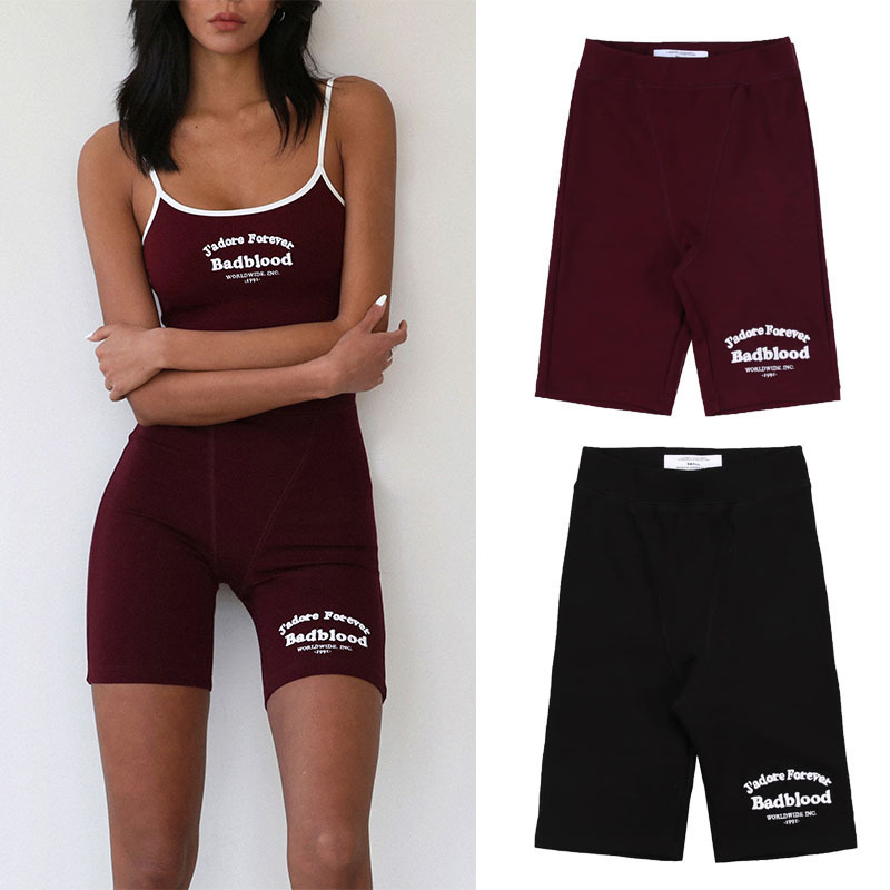 badblood summer cycling pants embroidered hip lifting slim running shorts high waist sports yoga pants women's outer wear